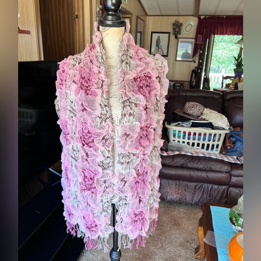 Pink Cream Ruffle Scarf Skull ☠️ for Women Fall Winter Double-sided Scarf.